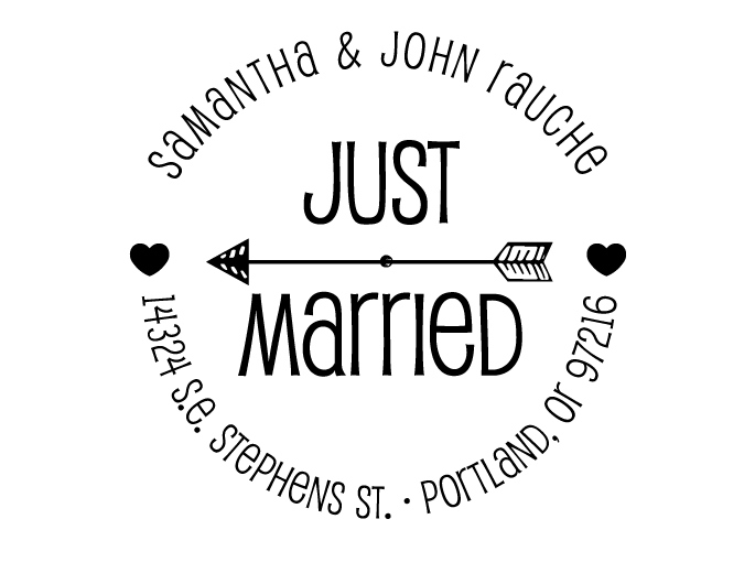 The Round Just Married rubber stamp is a great and unique way to let everyone know about your special wedding date!