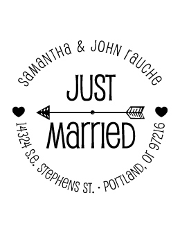 The Round Just Married rubber stamp is a great and unique way to let everyone know about your special wedding date!