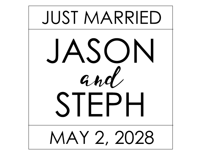 The Even Squared Just Married rubber stamp is a great and unique way to let everyone know about your special upcoming wedding date!