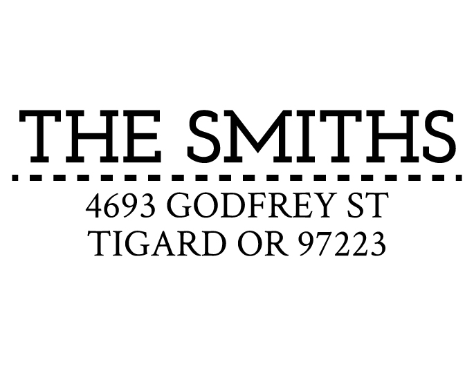 Designer return address stamp.  Unique design comes with thousands of impressions.  Customize with your own information.  Stamp is re-inkable.