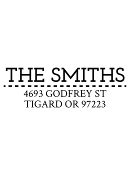Designer return address stamp.  Unique design comes with thousands of impressions.  Customize with your own information.  Stamp is re-inkable.