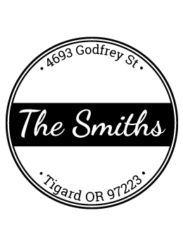 Designer return address stamp.  Unique design comes with thousands of impressions.  Customize with your own information.  Stamp is re-inkable.