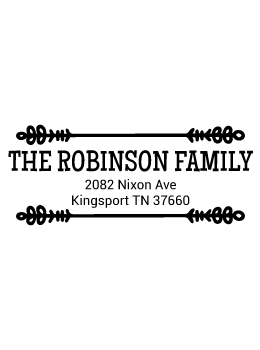 Designer return address stamp.  Unique design comes with thousands of impressions.  Customize with your own information.  Stamp is re-inkable.