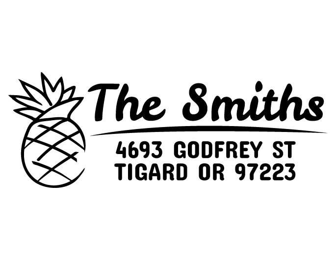 Designer return address stamp.  Unique design comes with thousands of impressions.  Customize with your own information.  Stamp is re-inkable.