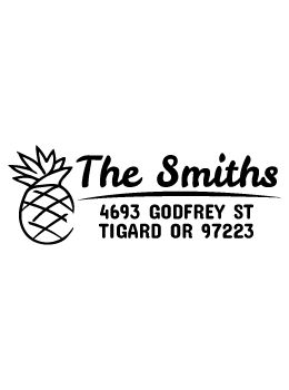 Designer return address stamp.  Unique design comes with thousands of impressions.  Customize with your own information.  Stamp is re-inkable.