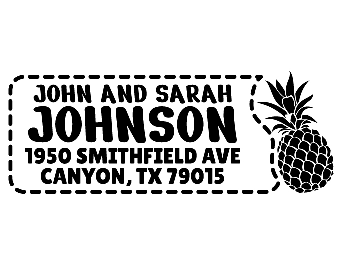 Designer return address stamp.  Unique design comes with thousands of impressions.  Customize with your own information.  Stamp is re-inkable.