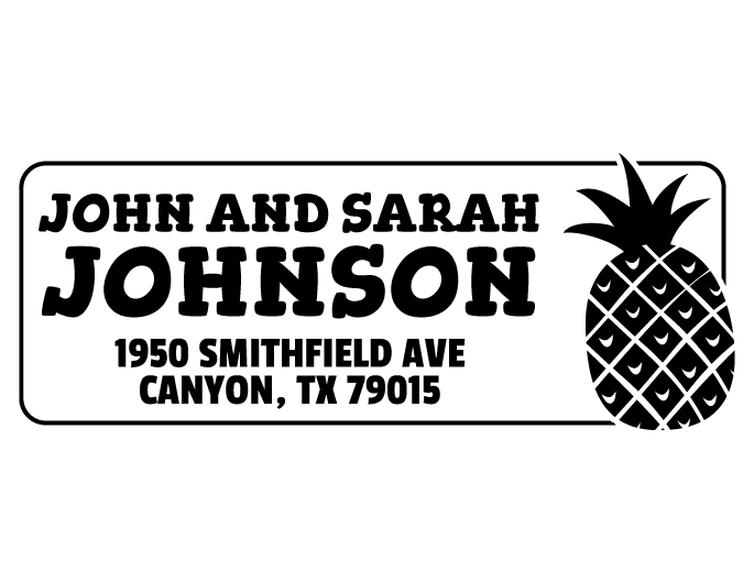 Designer return address stamp.  Unique design comes with thousands of impressions.  Customize with your own information.  Stamp is re-inkable.