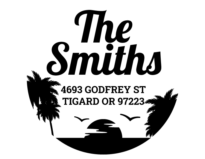 Designer return address stamp.  Unique design comes with thousands of impressions.  Customize with your own information.  Stamp is re-inkable.