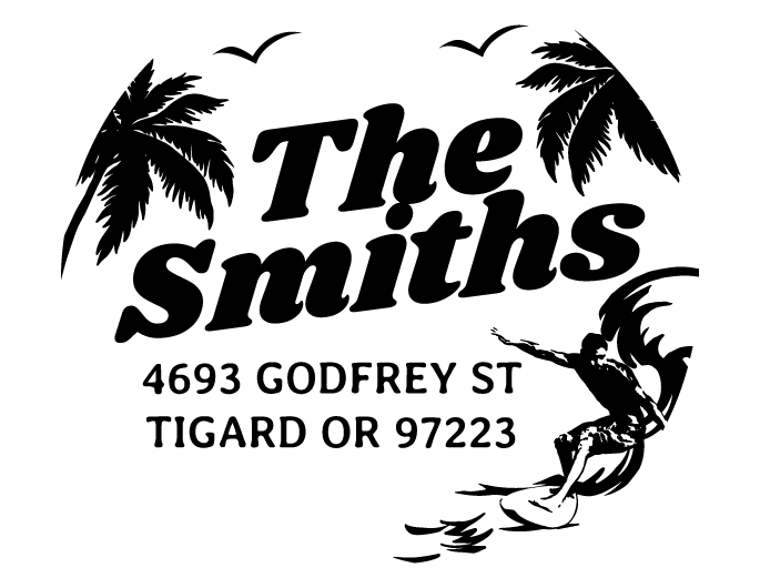Designer return address stamp.  Unique design comes with thousands of impressions.  Customize with your own information.  Stamp is re-inkable.