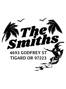 Designer return address stamp.  Unique design comes with thousands of impressions.  Customize with your own information.  Stamp is re-inkable.