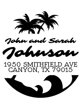 Designer return address stamp.  Unique design comes with thousands of impressions.  Customize with your own information.  Stamp is re-inkable.