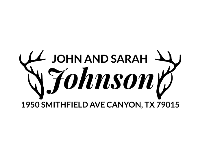 Designer return address stamp.  Unique design comes with thousands of impressions.  Customize with your own information.  Stamp is re-inkable.