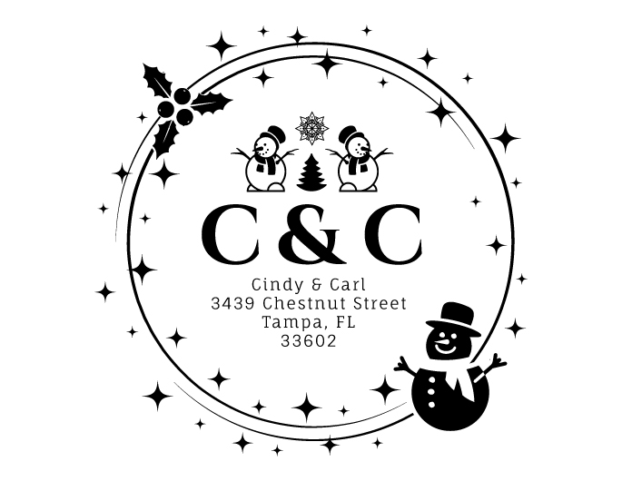 Designer return address stamp.  Unique design comes with thousands of impressions.  Customize with your own information.  Stamp is re-inkable.