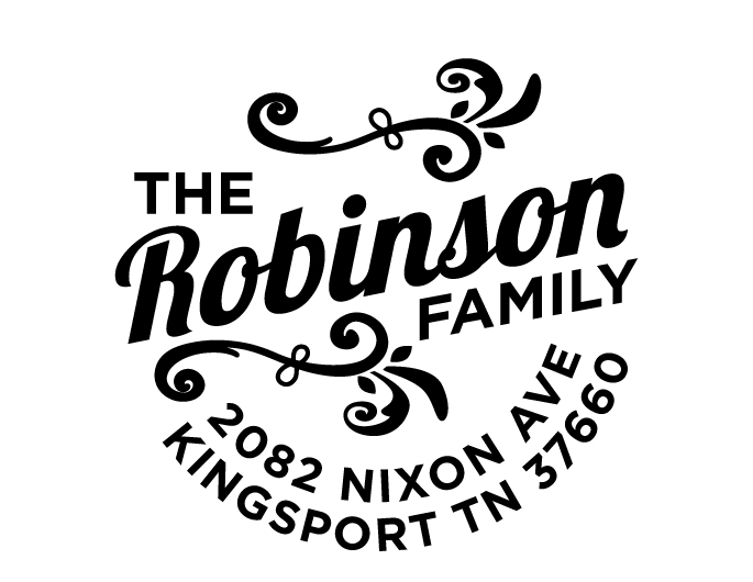 Designer return address stamp.  Unique design comes with thousands of impressions.  Customize with your own information.  Stamp is re-inkable.