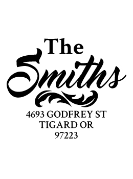 Designer return address stamp.  Unique design comes with thousands of impressions.  Customize with your own information.  Stamp is re-inkable.