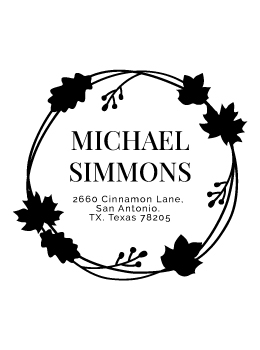 Designer return address stamp.  Unique design comes with thousands of impressions.  Customize with your own information.  Stamp is re-inkable.
