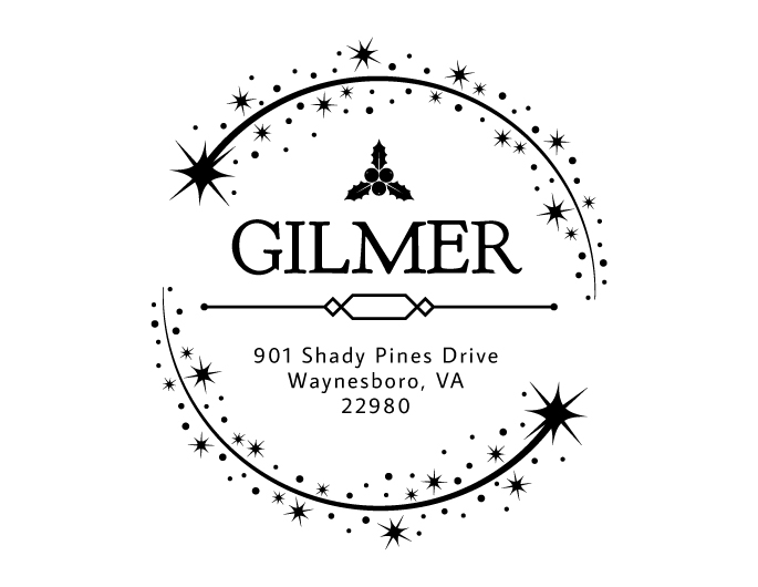 Designer return address stamp.  Unique design comes with thousands of impressions.  Customize with your own information.  Stamp is re-inkable.