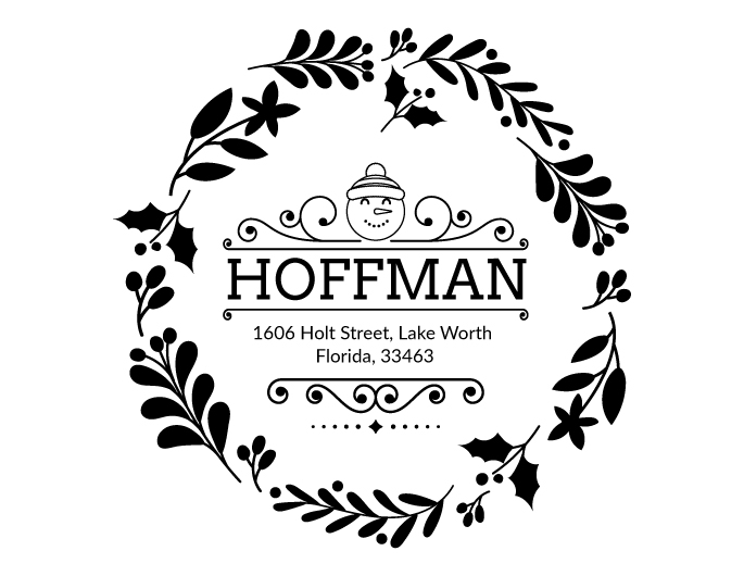 Designer return address stamp.  Unique design comes with thousands of impressions.  Customize with your own information.  Stamp is re-inkable.