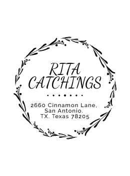 Designer return address stamp.  Unique design comes with thousands of impressions.  Customize with your own information.  Stamp is re-inkable.