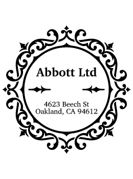 Business address design return address stamp.  Available in 2 sizes. Self-inking stamp.