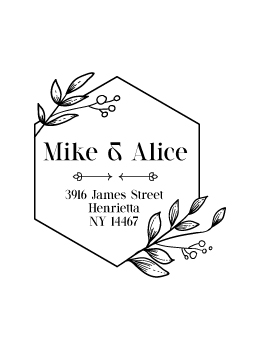 Alice designer return address stamp.  Unique design comes with thousands of impressions.  Customize with your own information.  Stamp is re-inkable.