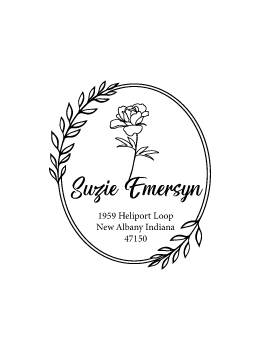 Rose designer return address stamp.  Unique design comes with thousands of impressions.  Customize with your own information.  Stamp is re-inkable.
