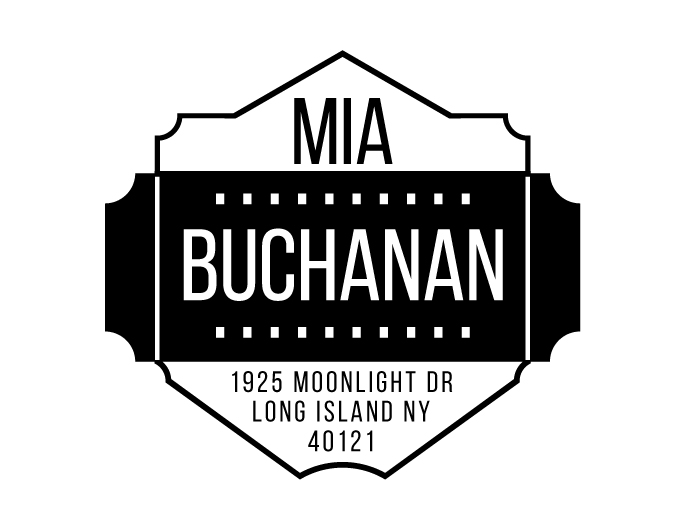 Buchanan Design return address stamp.  Unique design comes with thousands of impressions.  Customize with your own information.  Stamp is re-inkable.