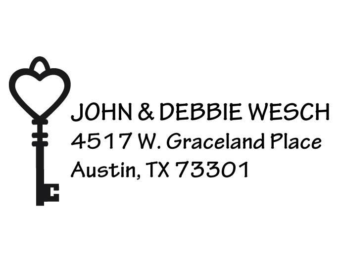 The Heart & Key return address stamp is a great and unique way to stamp your return address. Choose from self-inking stamp or traditional rubber stamp.