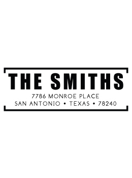 The Smiths return address stamp is a great and unique way to stamp your return address. Choose from self-inking stamp or traditional rubber stamp.