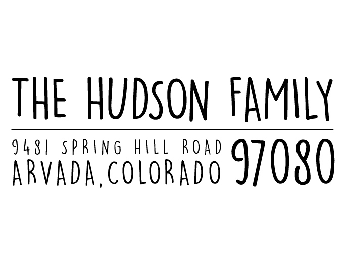 The Hudson Family return address stamp is a great and unique way to stamp your return address. Choose from self-inking stamp or traditional rubber stamp.