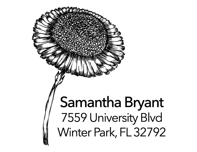 The Sunflower return address stamp is a great and unique way to stamp your return address. Choose from self-inking stamp or traditional rubber stamp.