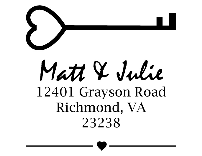 The Key Heart return address stamp is a great and unique way to stamp your return address. Choose from self-inking stamp or traditional rubber stamp.