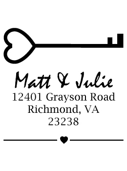 The Key Heart return address stamp is a great and unique way to stamp your return address. Choose from self-inking stamp or traditional rubber stamp.