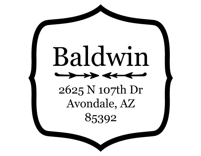The Baldwin return address stamp is a great and unique way to stamp your return address. Choose between a self-inking stamp or a traditional rubber stamp.