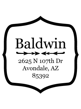 The Baldwin return address stamp is a great and unique way to stamp your return address. Choose between a self-inking stamp or a traditional rubber stamp.