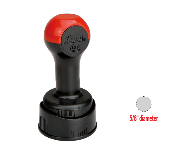 Premier Mark traditional rubber stamp is 5/8" round with a maximum of 3 lines of text. Real rubber die that is laser engraved for fine detail.