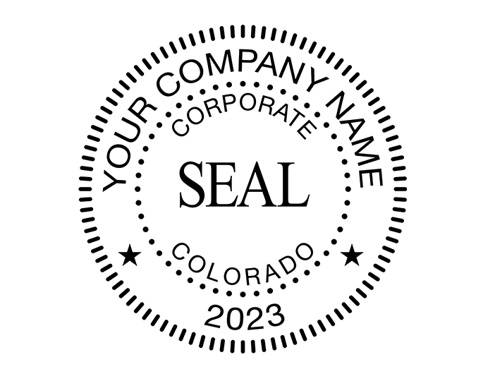 Corporate seal rubber stamp. Self-inking corporate seal stamp.  Available in 2 sizes and many ink colors.  Laser engraved rubber die.