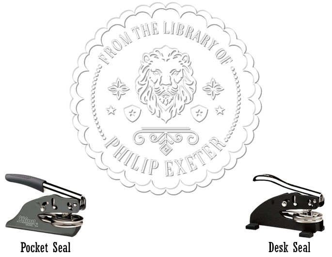 Library paper embossing seal is great for your personal library.  Comes with your custom information with a lion design.
