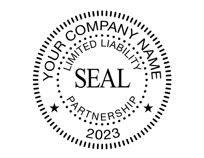 Limited liability partnership self-inking stamp. Available in 2 sizes and many ink colors. Laser engraved rubber die.