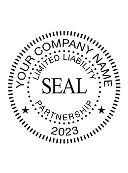 Limited liability partnership self-inking stamp. Available in 2 sizes and many ink colors. Laser engraved rubber die.