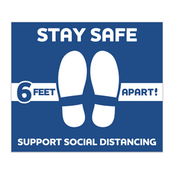 Stay safe 6 feet apart floor decal. 12" x 14".  Durable, non-slip laminate material.  Strong adhesive yet removes easily.