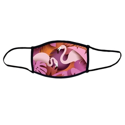 Flamingo face mask.  Masks come with elastic ear loops and fastener which allows a snug fit.