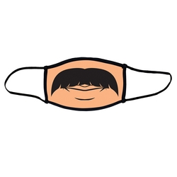 Mustache face mask.  Masks come with elastic ear loops and fastener which allows a snug fit.