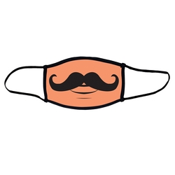 Mustache face mask.  Masks come with elastic ear loops and fastener which allows a snug fit.