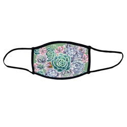 Succulent face mask.  Masks come with elastic ear loops and fastener which allows a snug fit.