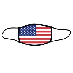 USA flag face mask.  Masks come with elastic ear loops and fastener which allows a snug fit.