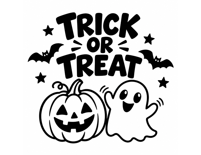 Halloween Trick or Treat rubber stamp.  Stamp out some spooky fun for this Halloween season!  Available as a traditional rubber stamp or self-inking rubber stamp.