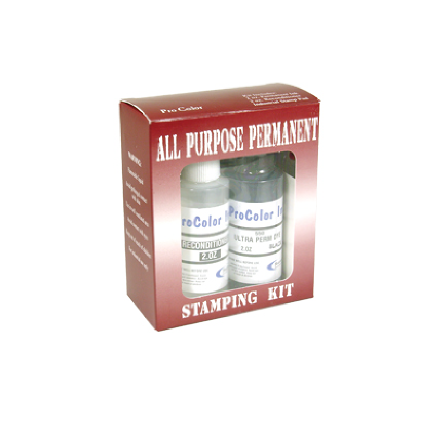 All Purpose Marking Ink Kit includes a bottle of ink, conditioner and a stamp pad.