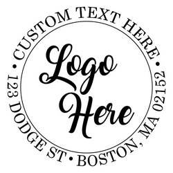 Circle logo rubber stamp with text outside the border. Choose from self-inking or a traditional rubber stamp. Laser engraved for precision!