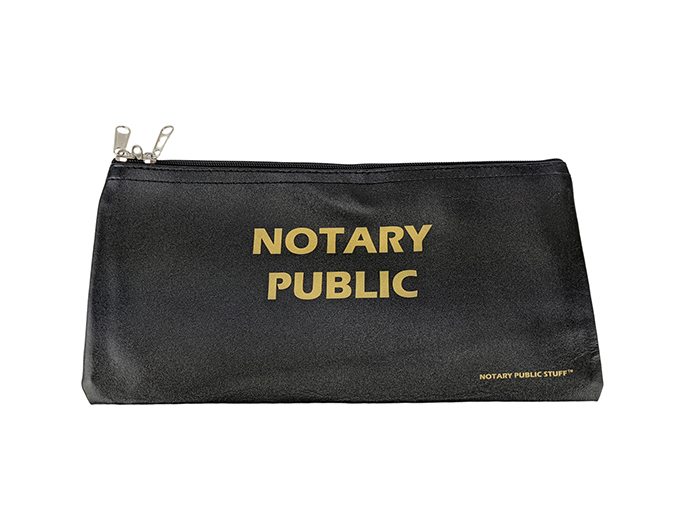 Secure your notary supplies with our deluxe notary supplies bag. This bag measures 6" x 12" and comes with a heavy duty zipper for security bag contents.